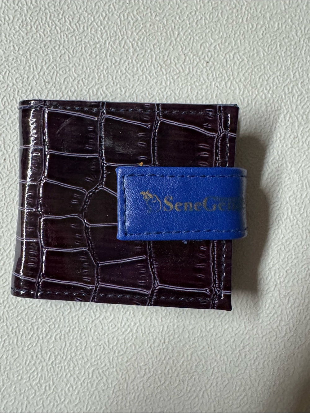 Croc-Embossed Leather Mini Makeuo Kit with Blue Snap Strap